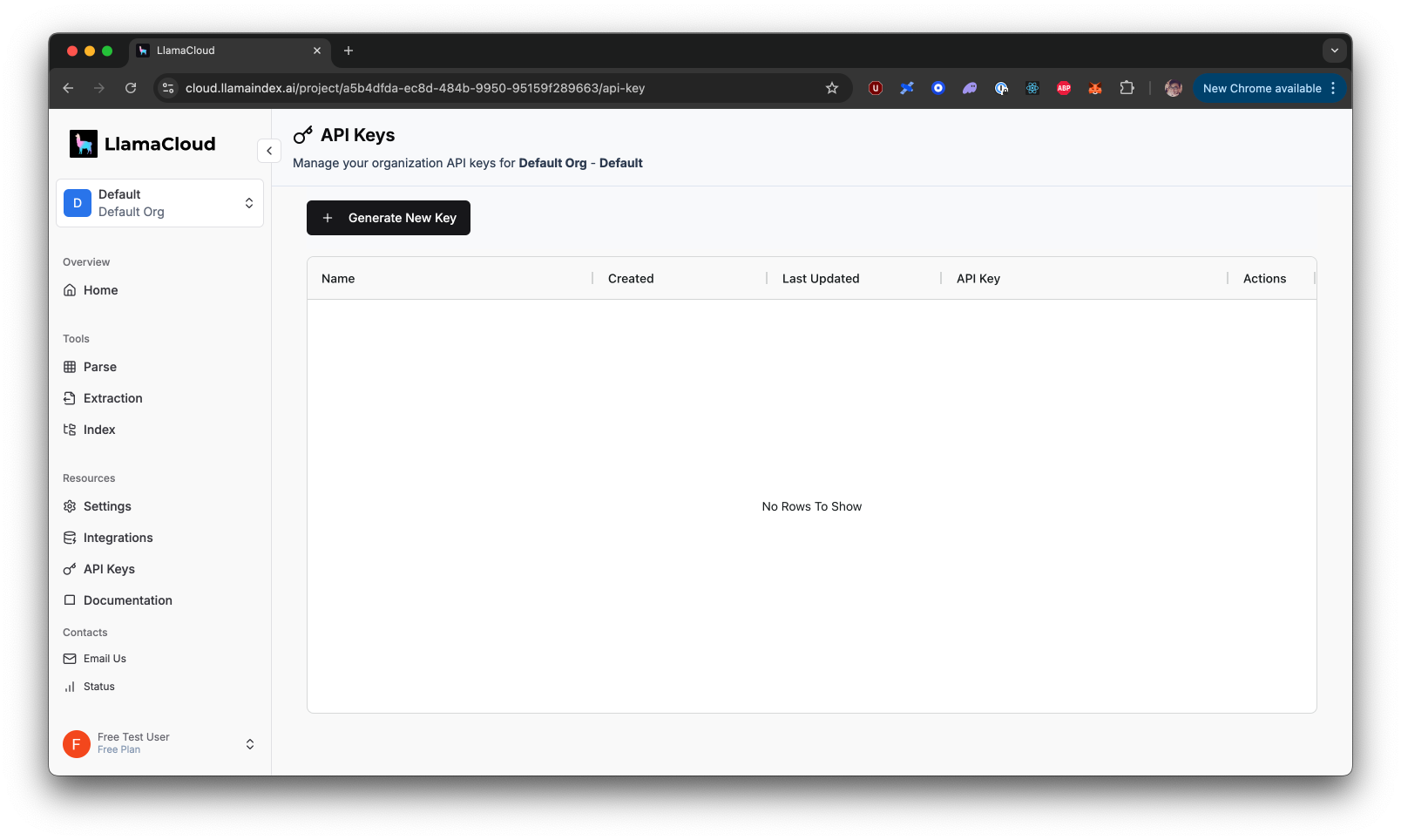 Access API Key page